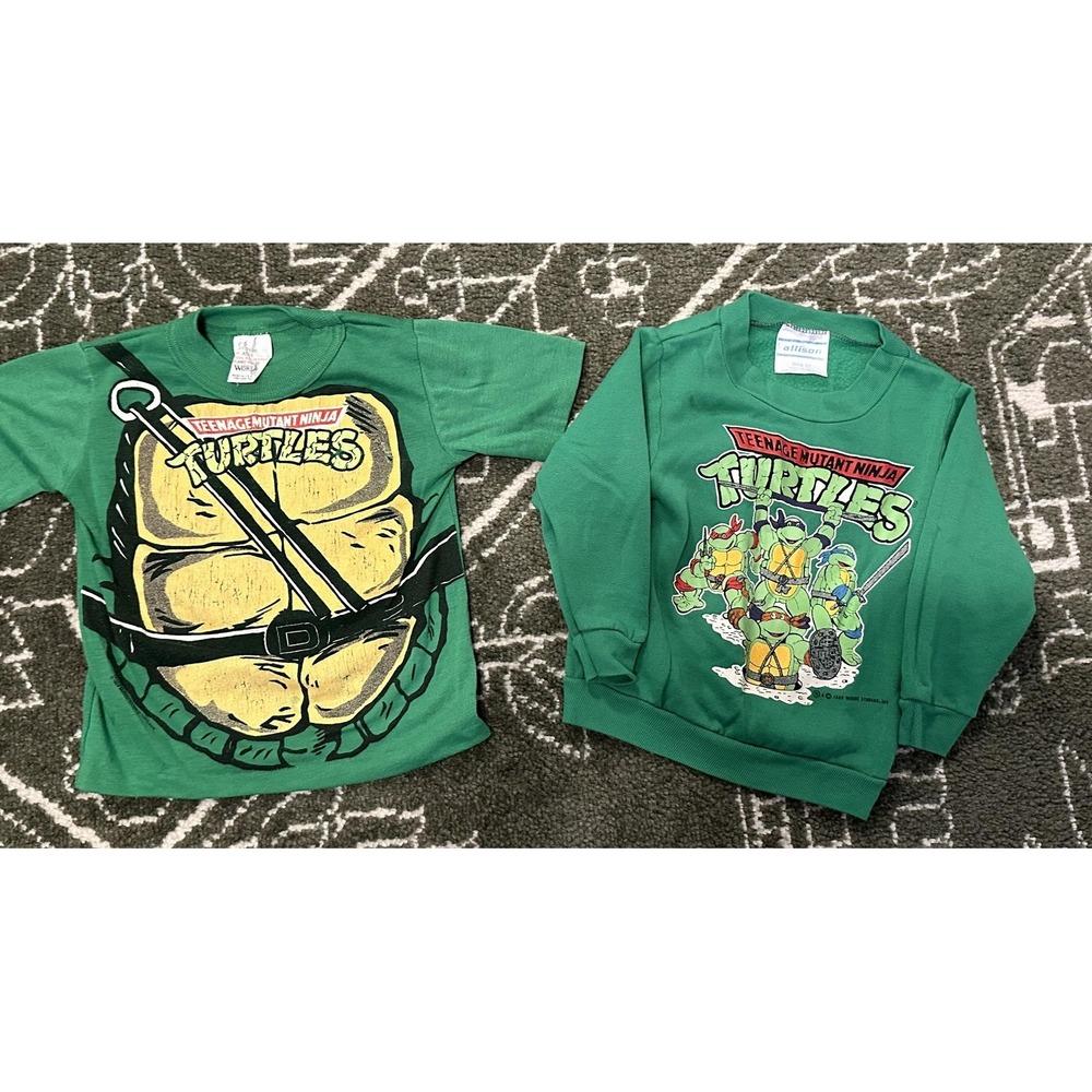 Vintage 80s TMNT Ninja Turtles Graphic Boys Shirt and Sweatshirt
